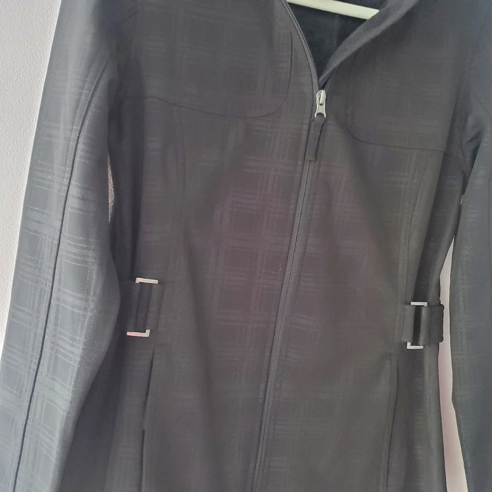 Free Country Woman's Black Plaid Hooded Trench Coat With Faux Fur Lining Sz S - Picture 2 of 16